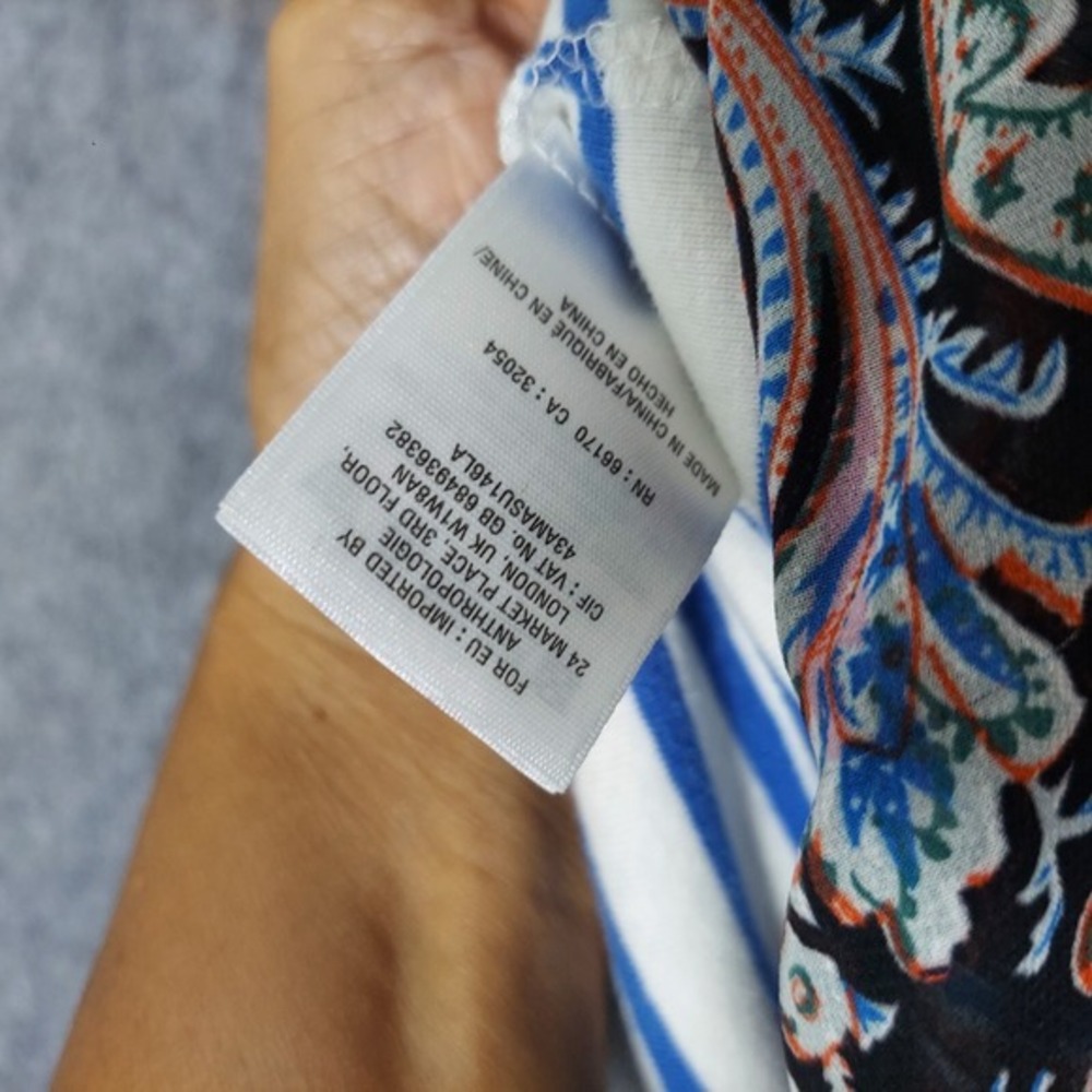 Anthropologie Postmark Tunic S Mix Print Hi‎ Lo Ruffle Chiffon Stretch Coastal - Picture 9 of 16